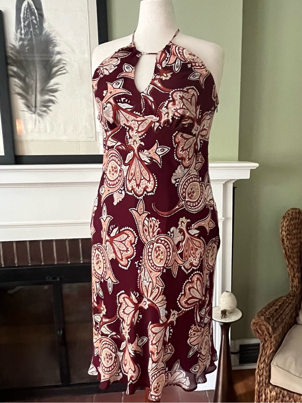 Ann Taylor LOFT 100% Silk Chiffon Paisley Halter Dress | Deep Wine | NWT | Size